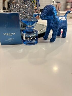 Versace Blue Framed Eros with love bundle Perfume and Blue victoria secret dog